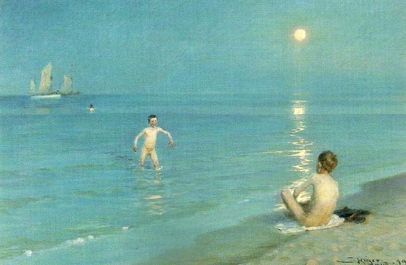 Peter Severin Kroyer badende drenge en sommeraften ved skagen strand